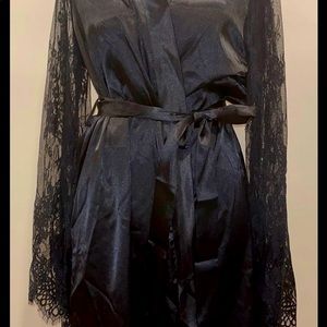 Black satin and lace robe